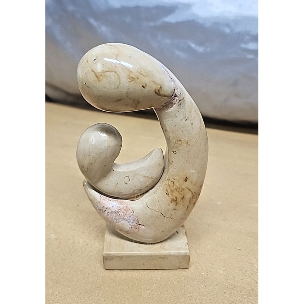 Vintage cream and carmel Marble Mother & Child Statue Abstract MCM 5" NWT